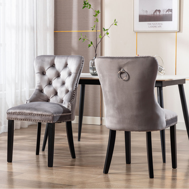 Grey velvet discount high back chair